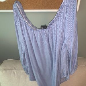 White & Blue striped off the shoulder top